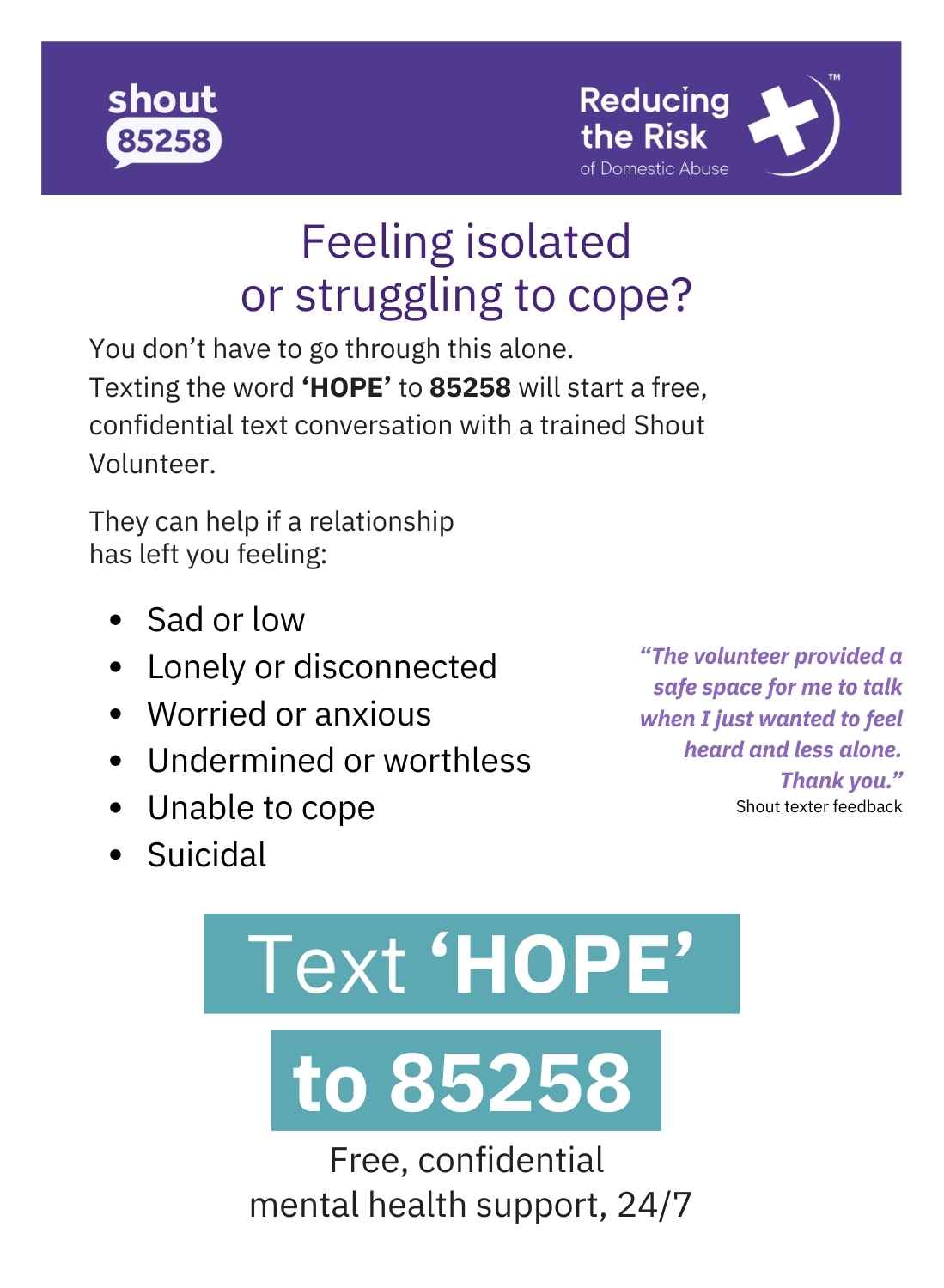 Shout x RtR Neutral Purple poster for Project Hope